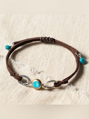 🔘NATURAL LIFE “Telluride” Brown Suede Bracelet with Turquoise Accents